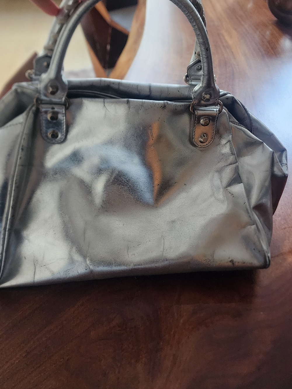 Balenciaga Metallic Silver Satchel City Bowling Bag With Braided Handles - Picture 3 of 16
